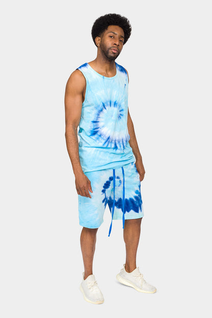 Pastel Contrast Swirl Tie Dye Cotton Tank Top Shorts Set