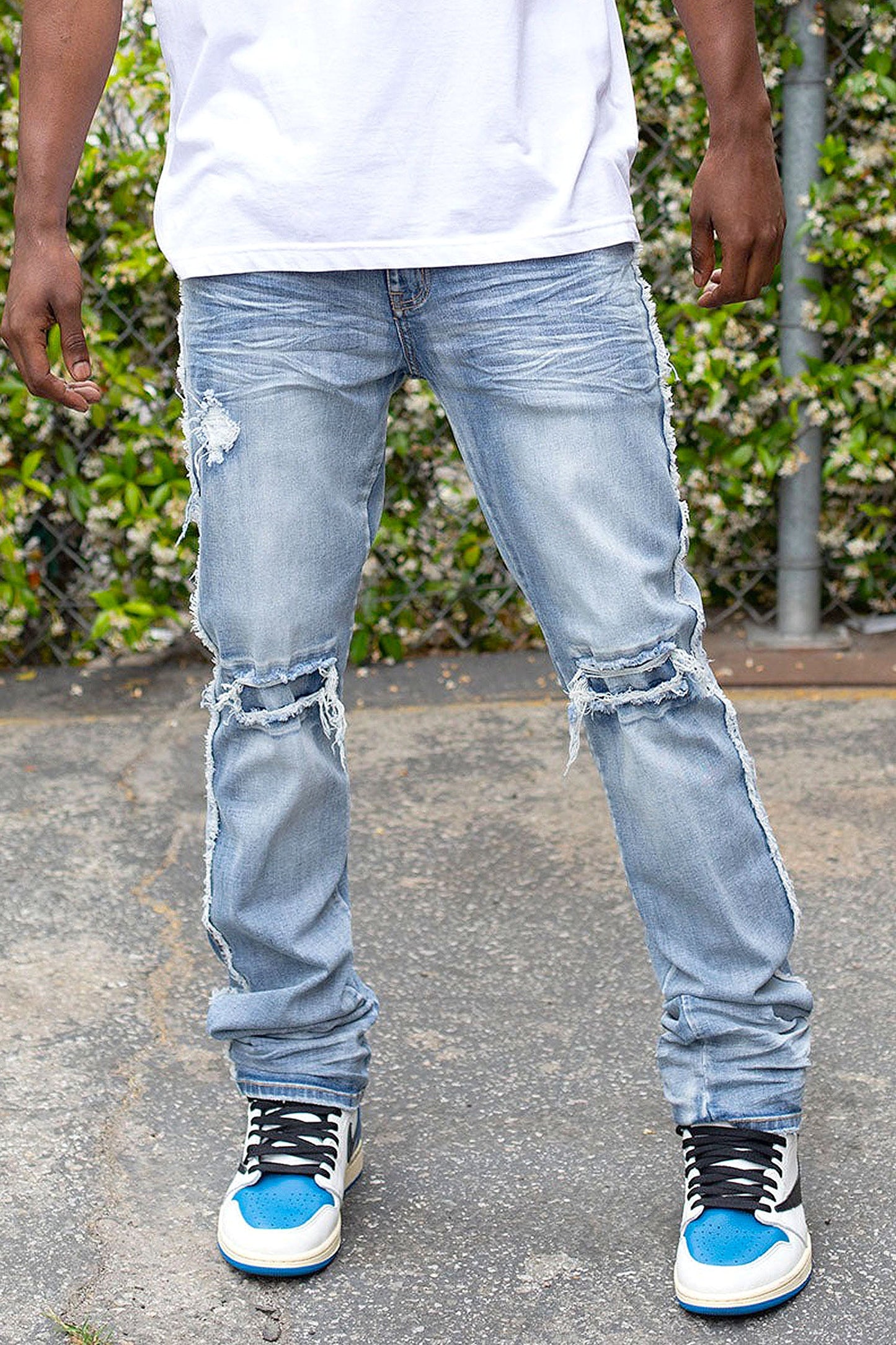 Men's Stacked Fit Raw Edge Distressed Denim Jeans