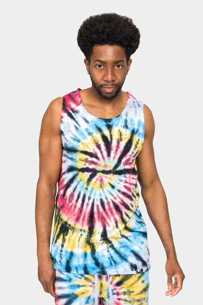 Swirl Tie Dye Cotton Tank Top Shorts Set