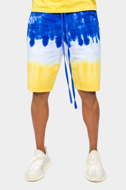 Colorblock Tie Dye Cotton Shorts