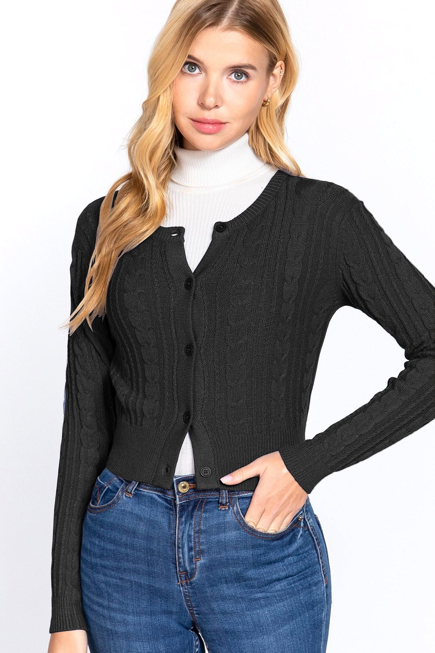 Women's Essential Long Sleeve Cable Sweater Cardigan