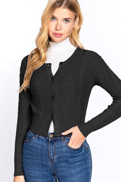 Women's Essential Long Sleeve Cable Sweater Cardigan