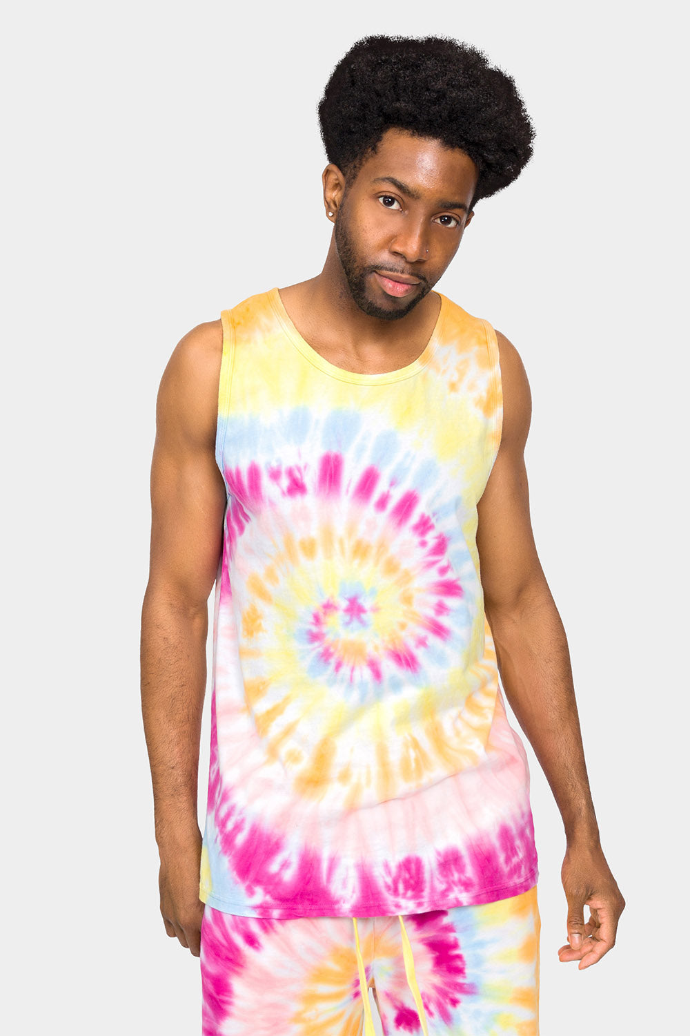 Pastel Contrast Swirl Tie Dye Cotton Tank Top
