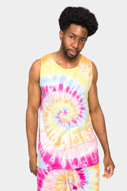 Pastel Contrast Swirl Tie Dye Cotton Tank Top