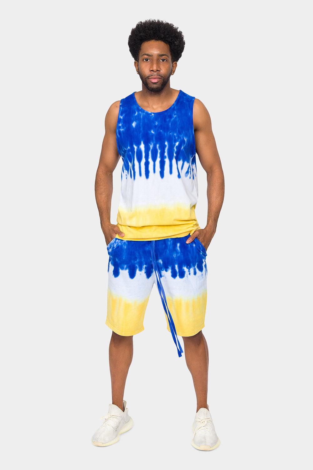 Colorblock Tie Dye Cotton Tank Top Shorts Set