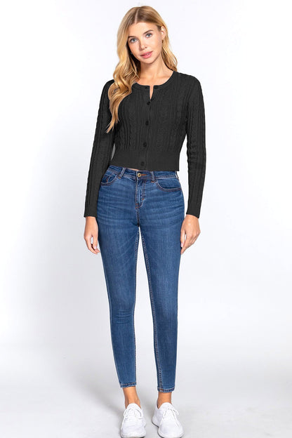Women's Essential Long Sleeve Cable Sweater Cardigan