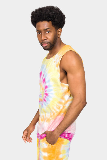 Pastel Contrast Swirl Tie Dye Cotton Tank Top