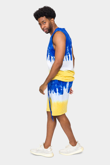 Colorblock Tie Dye Cotton Tank Top Shorts Set