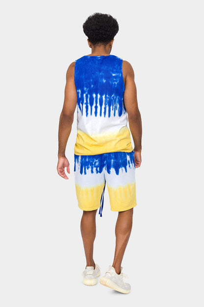 Colorblock Tie Dye Cotton Tank Top Shorts Set