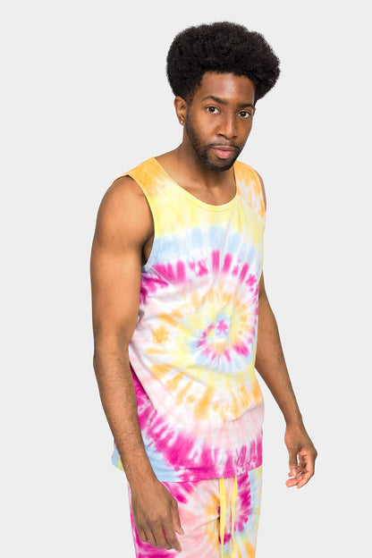 Pastel Contrast Swirl Tie Dye Cotton Tank Top