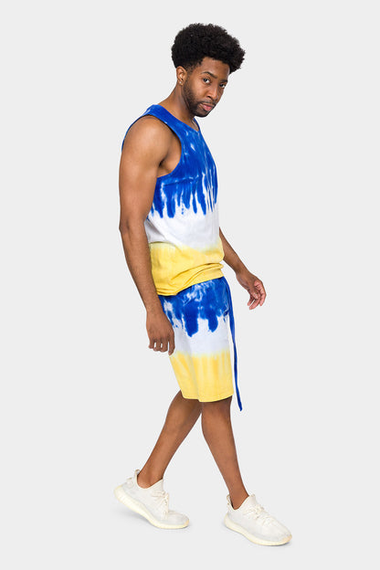 Colorblock Tie Dye Cotton Tank Top Shorts Set