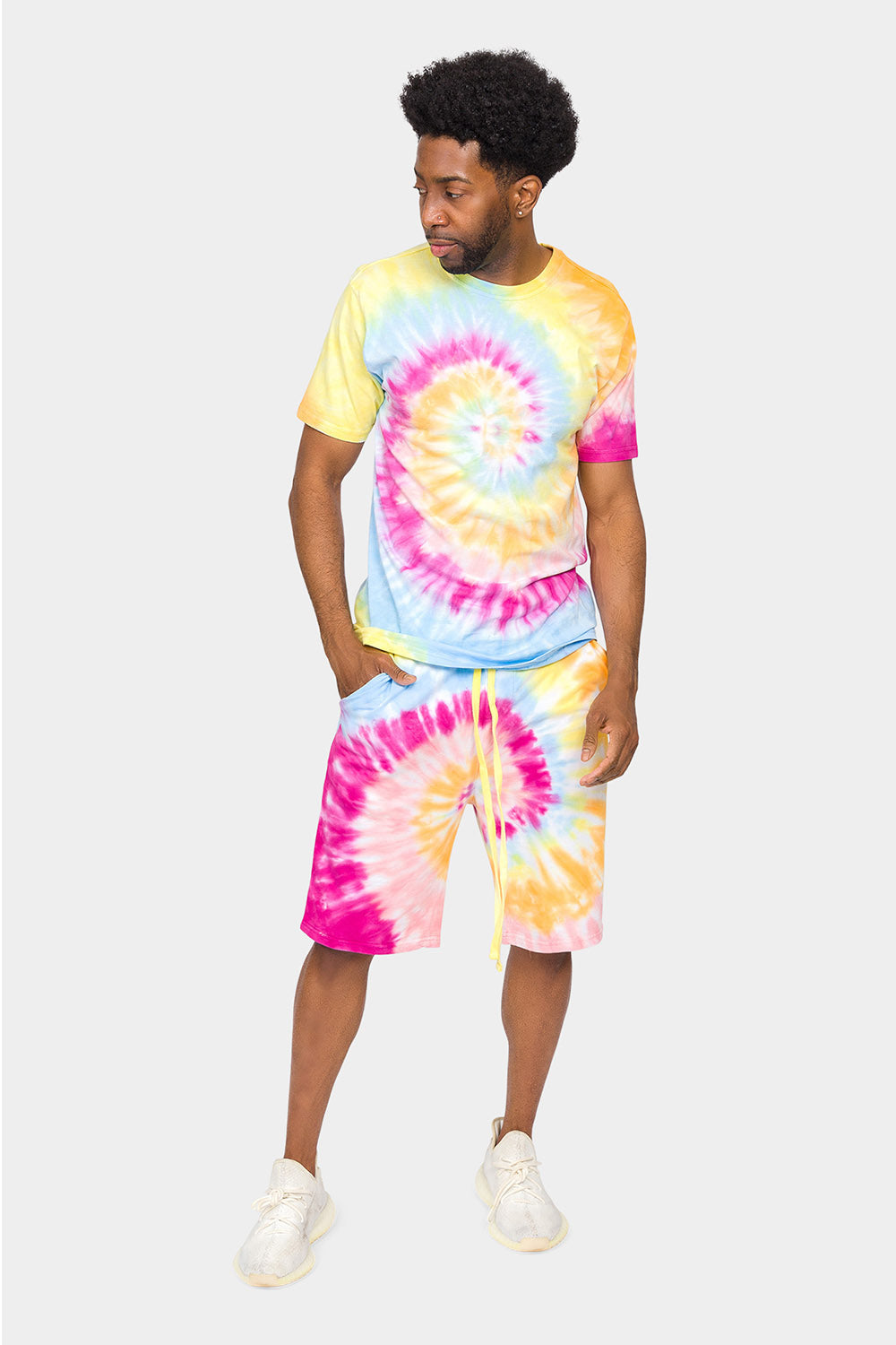 Pastel Contrast Swirl Tie Dye Cotton Shorts