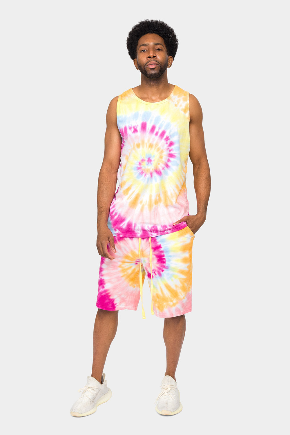 Pastel Contrast Swirl Tie Dye Cotton Tank Top