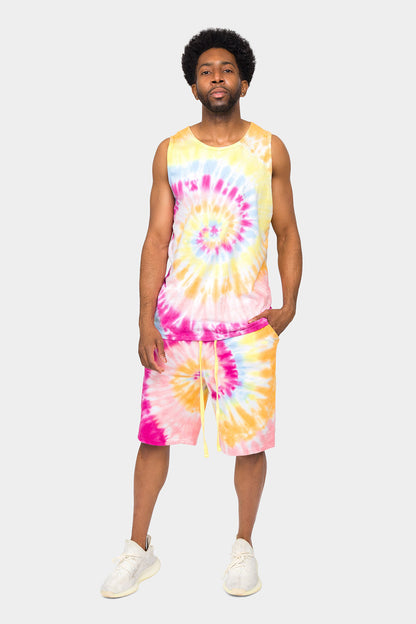 Pastel Contrast Swirl Tie Dye Cotton Tank Top