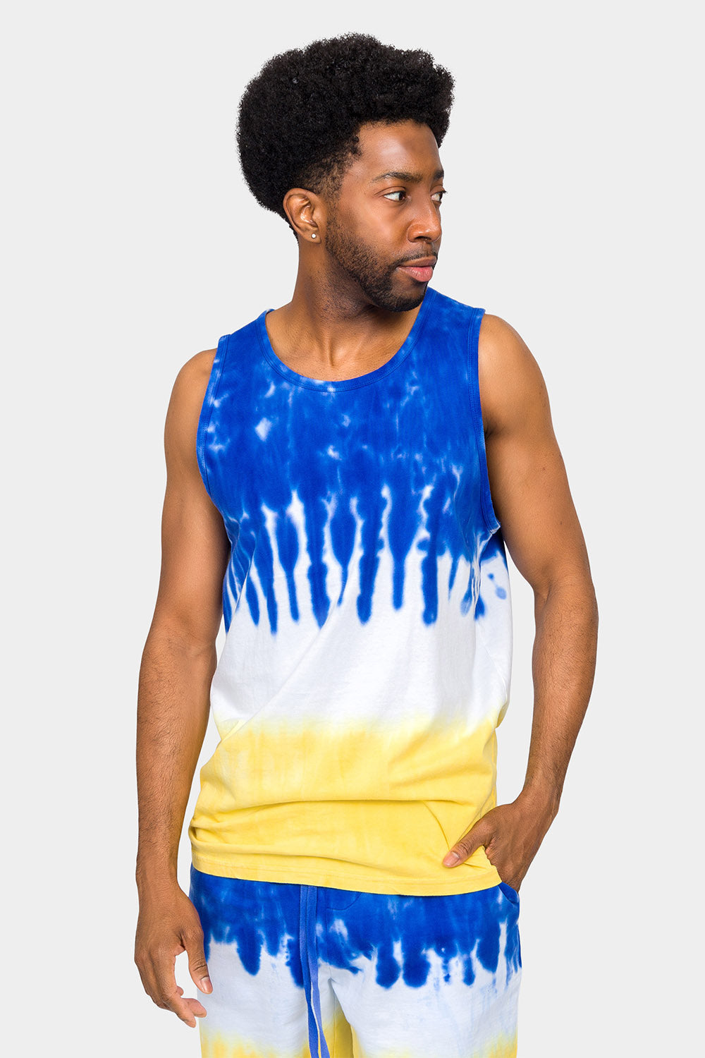 Colorblock Tie Dye Cotton Tank Top Shorts Set