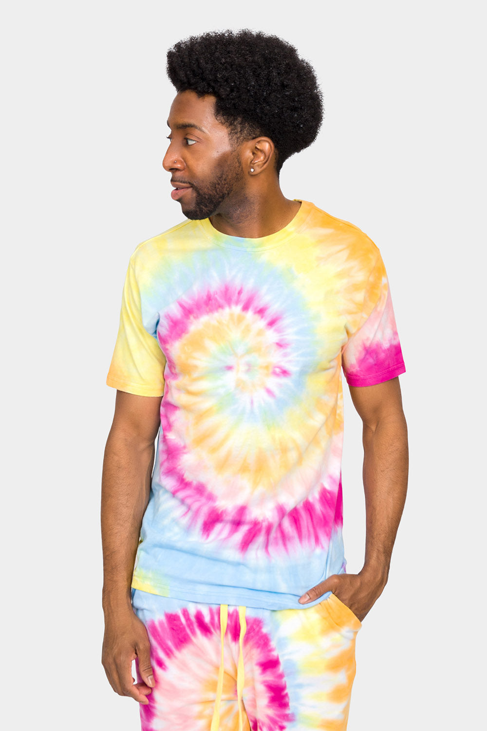 Pastel Contrast Swirl Tie Dye Cotton Shirt Shorts Set