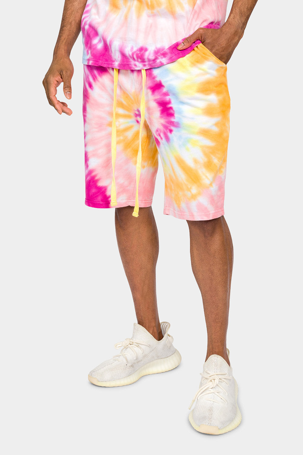 Pastel Contrast Swirl Tie Dye Cotton Tank Top Shorts Set