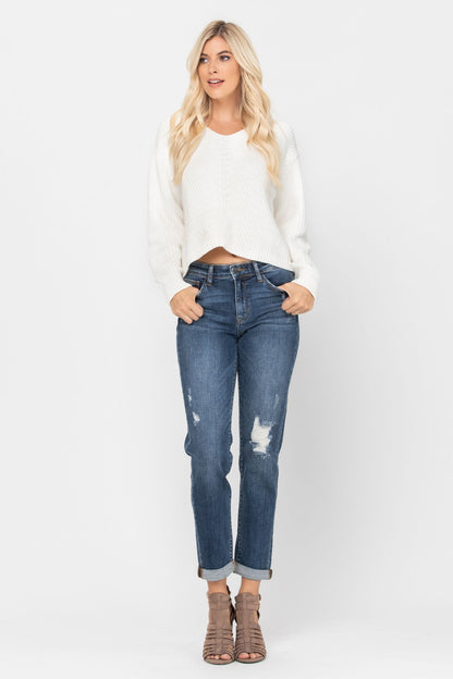 Judy Blue Mid-Rise Destroyed Girlfriend Jeans