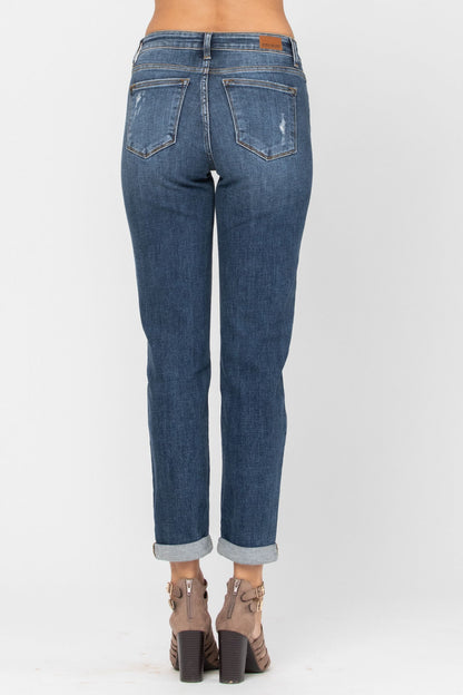 Judy Blue Mid-Rise Destroyed Girlfriend Jeans