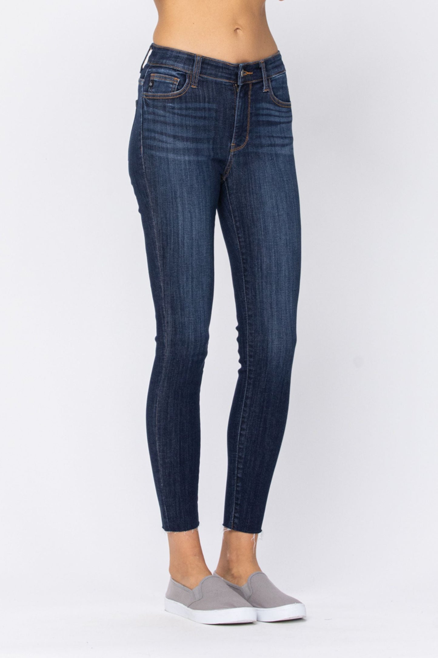 Judy Blue Mid Rise Raw Hem Skinny Jean
