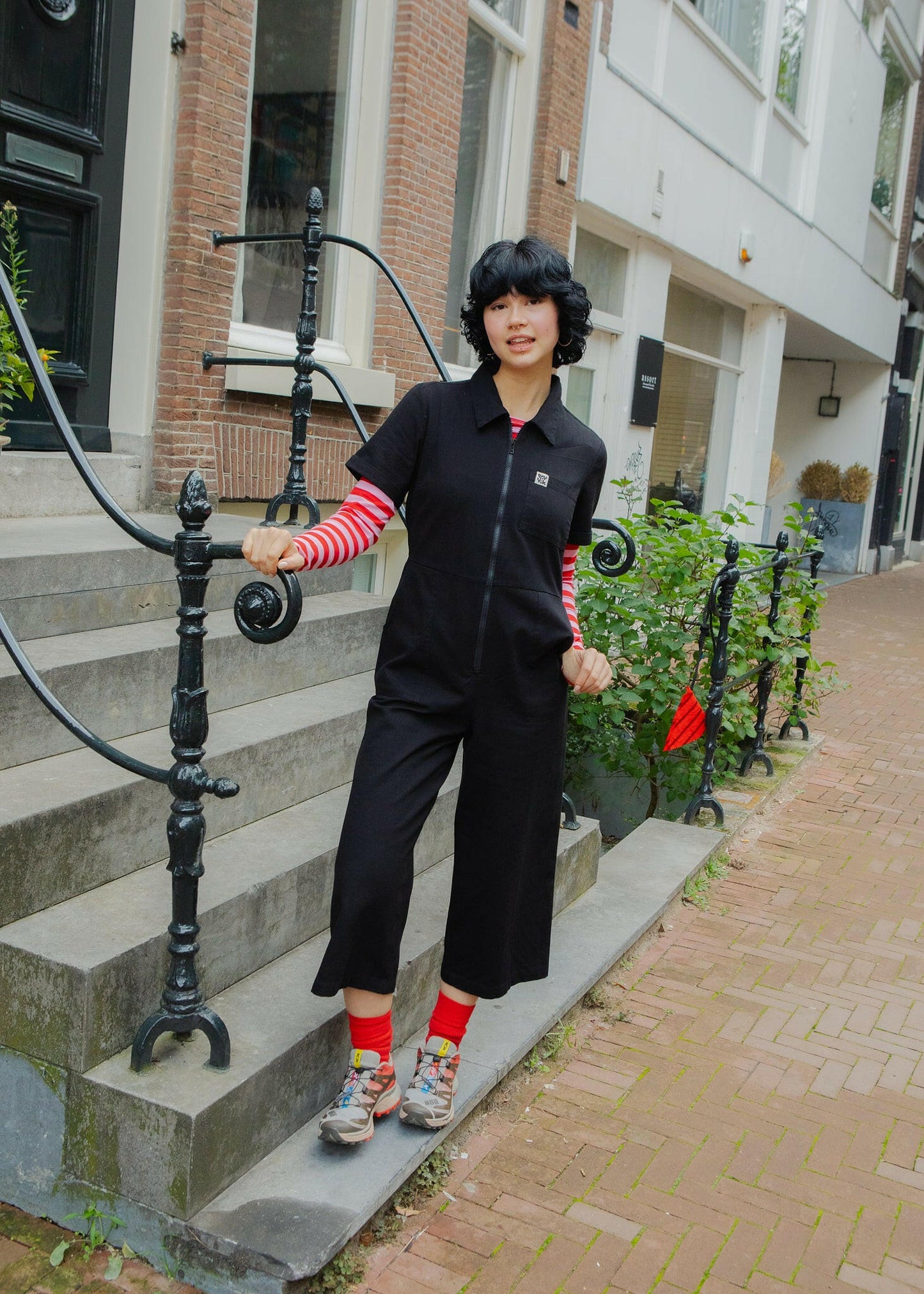 Ragan - Organic Cotton Black Zip Jumpsuit in Black