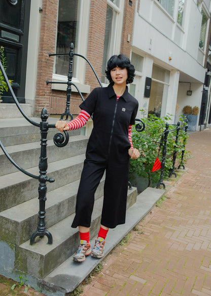 Ragan - Organic Cotton Black Zip Jumpsuit in Black