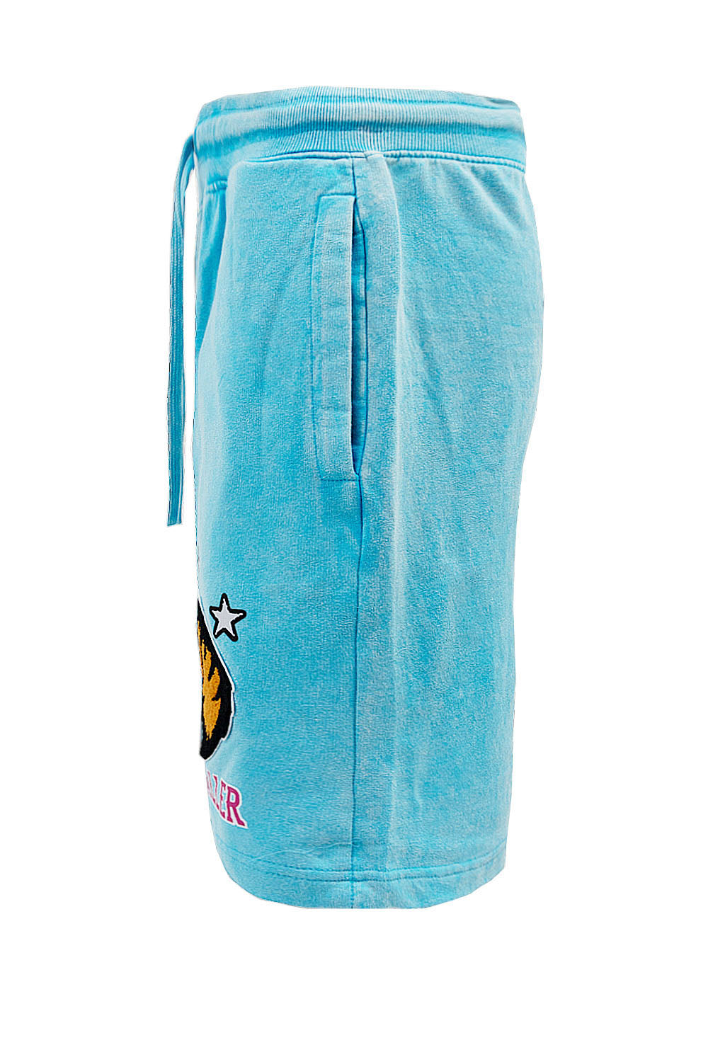 Men's Wild Baller Chenille Patch Acid Washed Graphic Fleece Shorts
