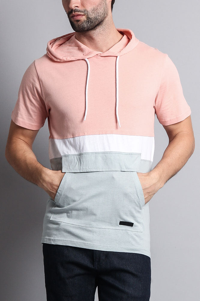 Short Sleeve Color Block Hooded Anorak