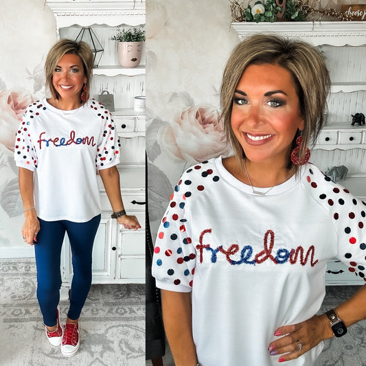 Let Freedom Ring Sequin Sleeve Top
