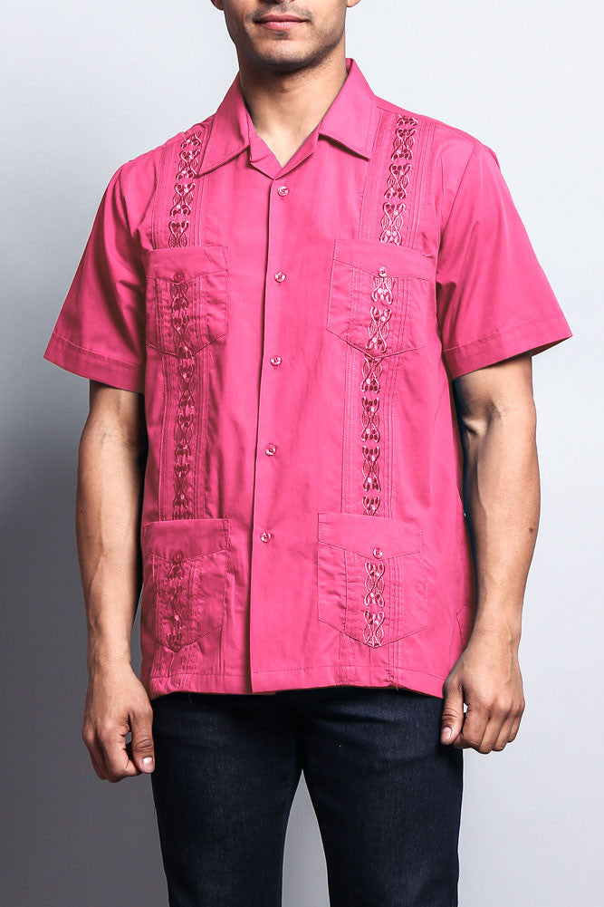 Men's Short Sleeve Cuban Style Guayabera Shirt (Coral)