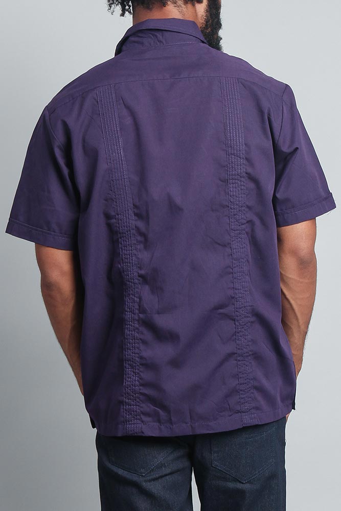 Men's Short Sleeve Cuban Style Guayabera Shirt (Dark Purple)