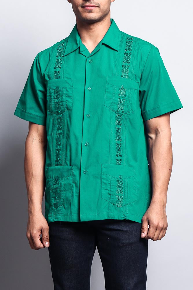 Men's Short Sleeve Cuban Style Guayabera Shirt (Sage/Mint)