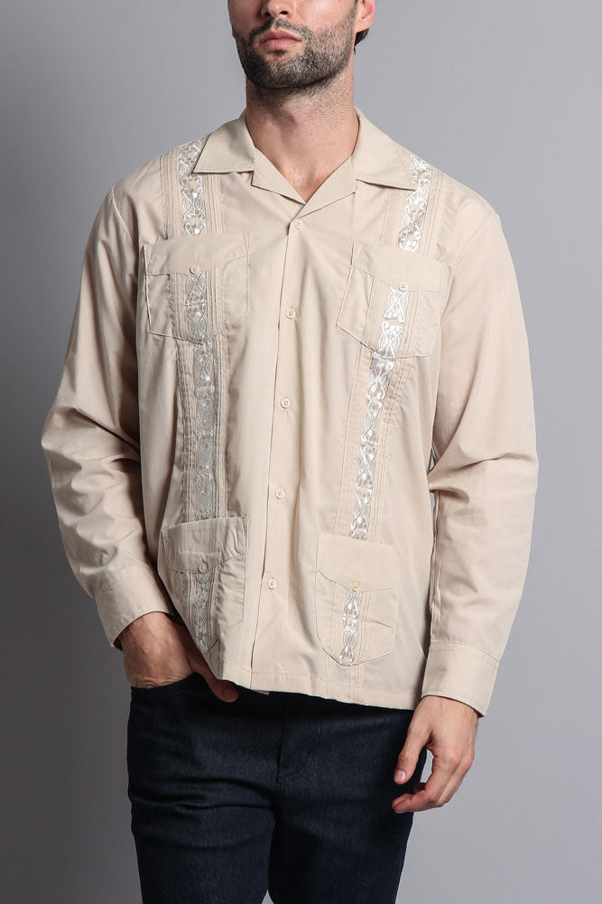 Men's Long Sleeve Cuban Style Guayabera Shirt
