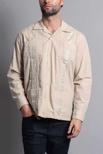 Men's Long Sleeve Cuban Style Guayabera Shirt