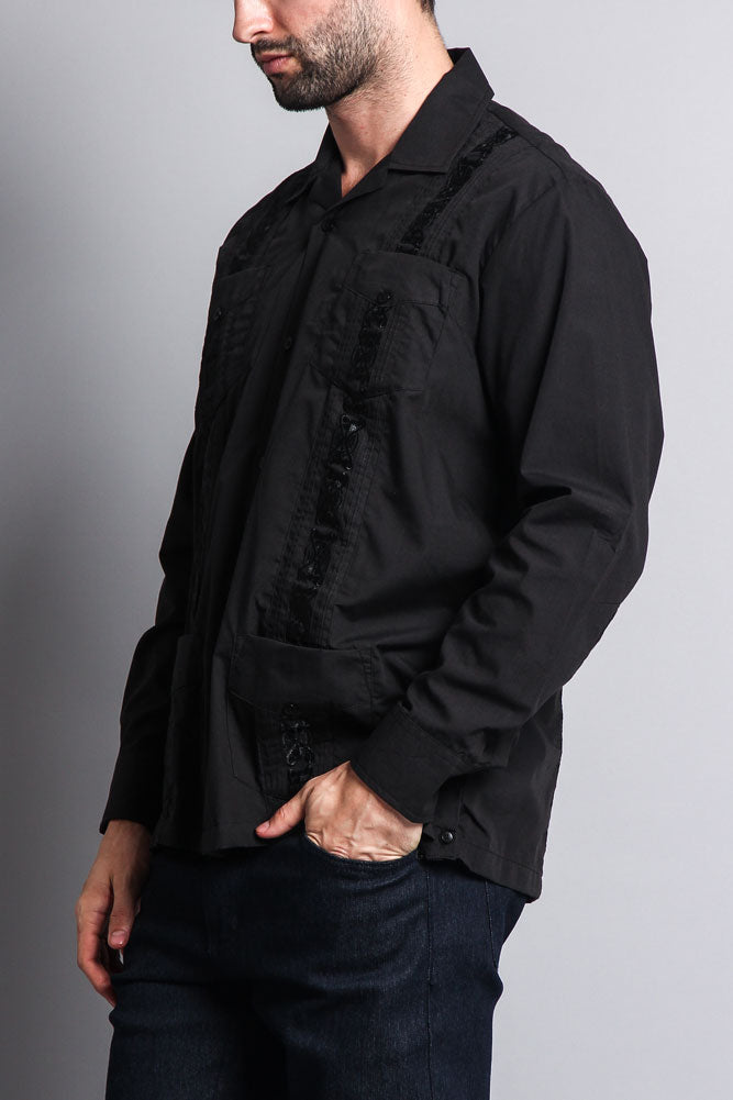 Men's Long Sleeve Cuban Style Guayabera Shirt
