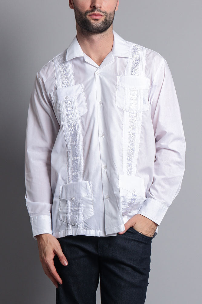 Men's Long Sleeve Cuban Style Guayabera Shirt
