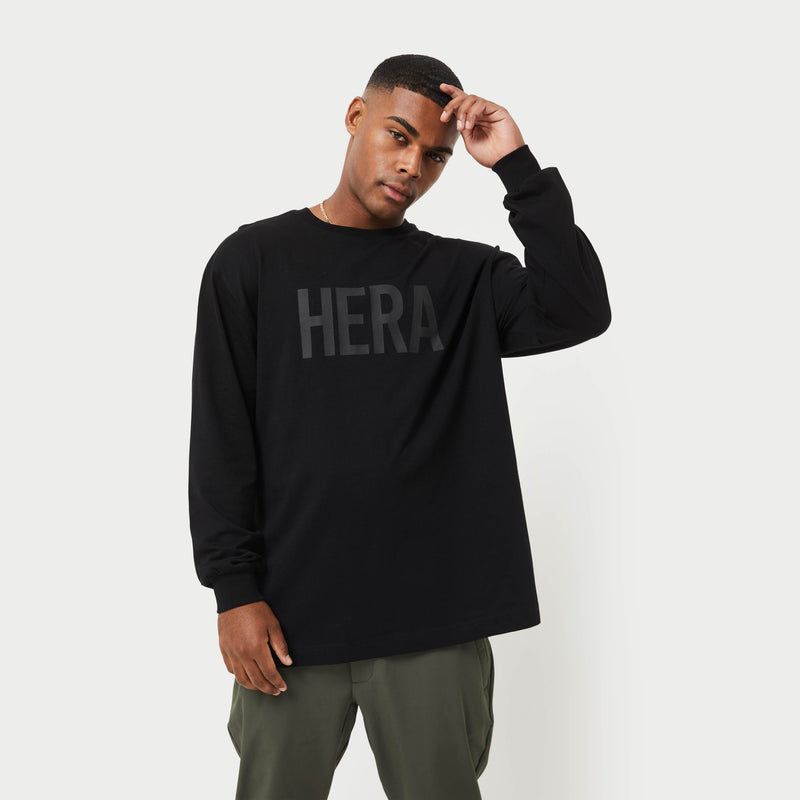 REWEAR Mens Label Long Sleeve Oversized T-Shirt - Black