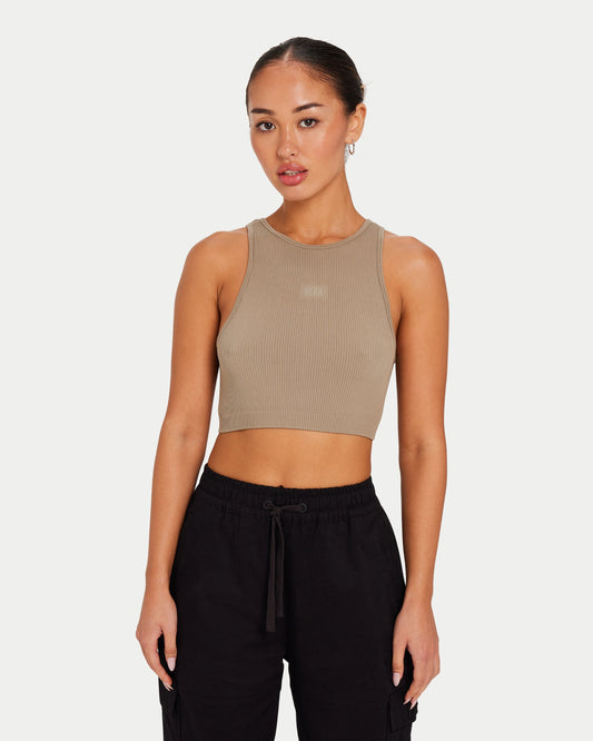 Womens Ribbed Base Racer Crop Top