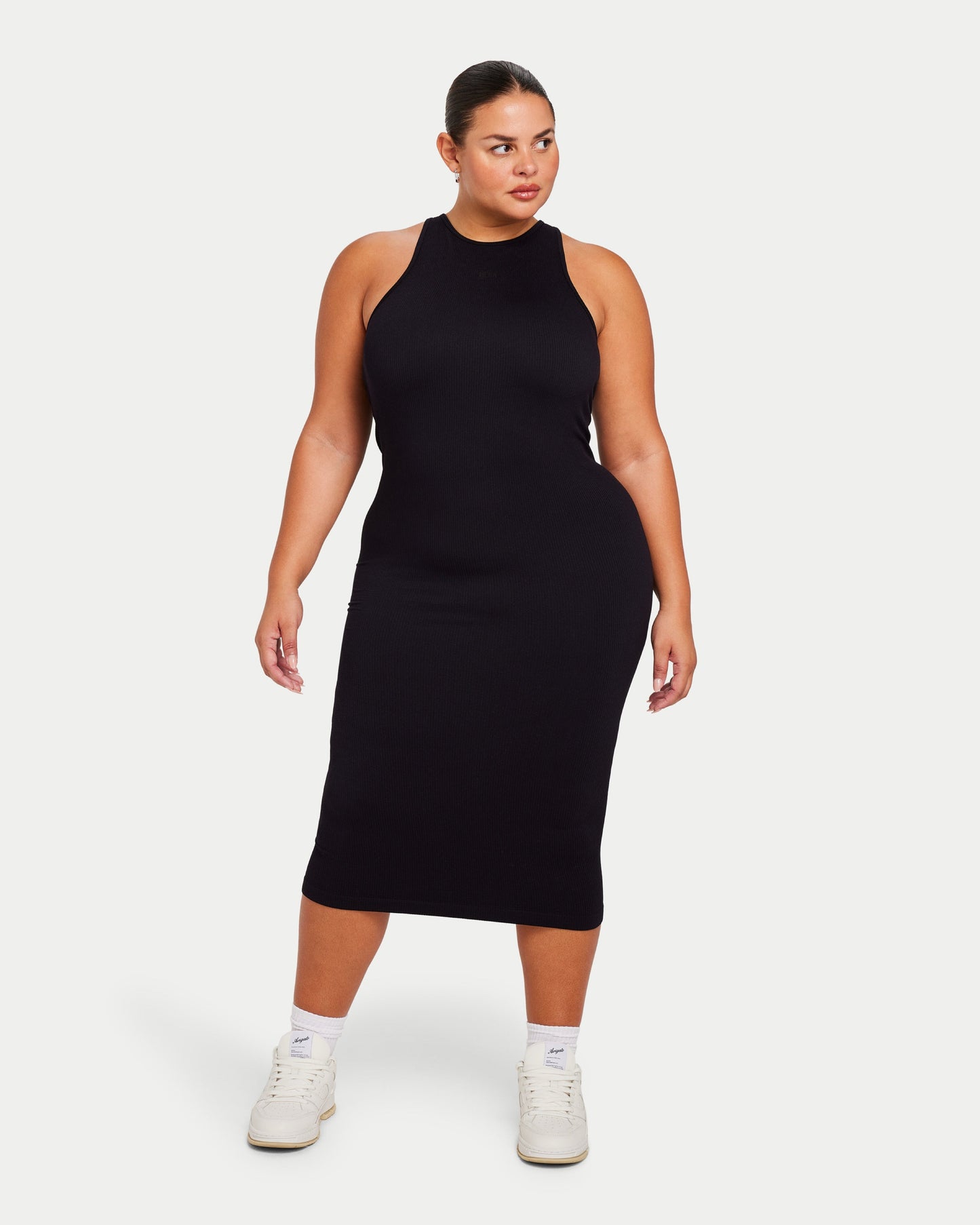 Womens Ribbed Base Racer Midi Dress