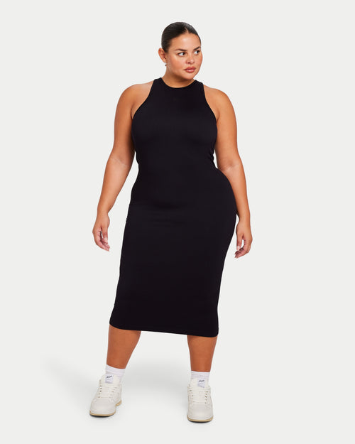 Womens Ribbed Base Racer Midi Dress