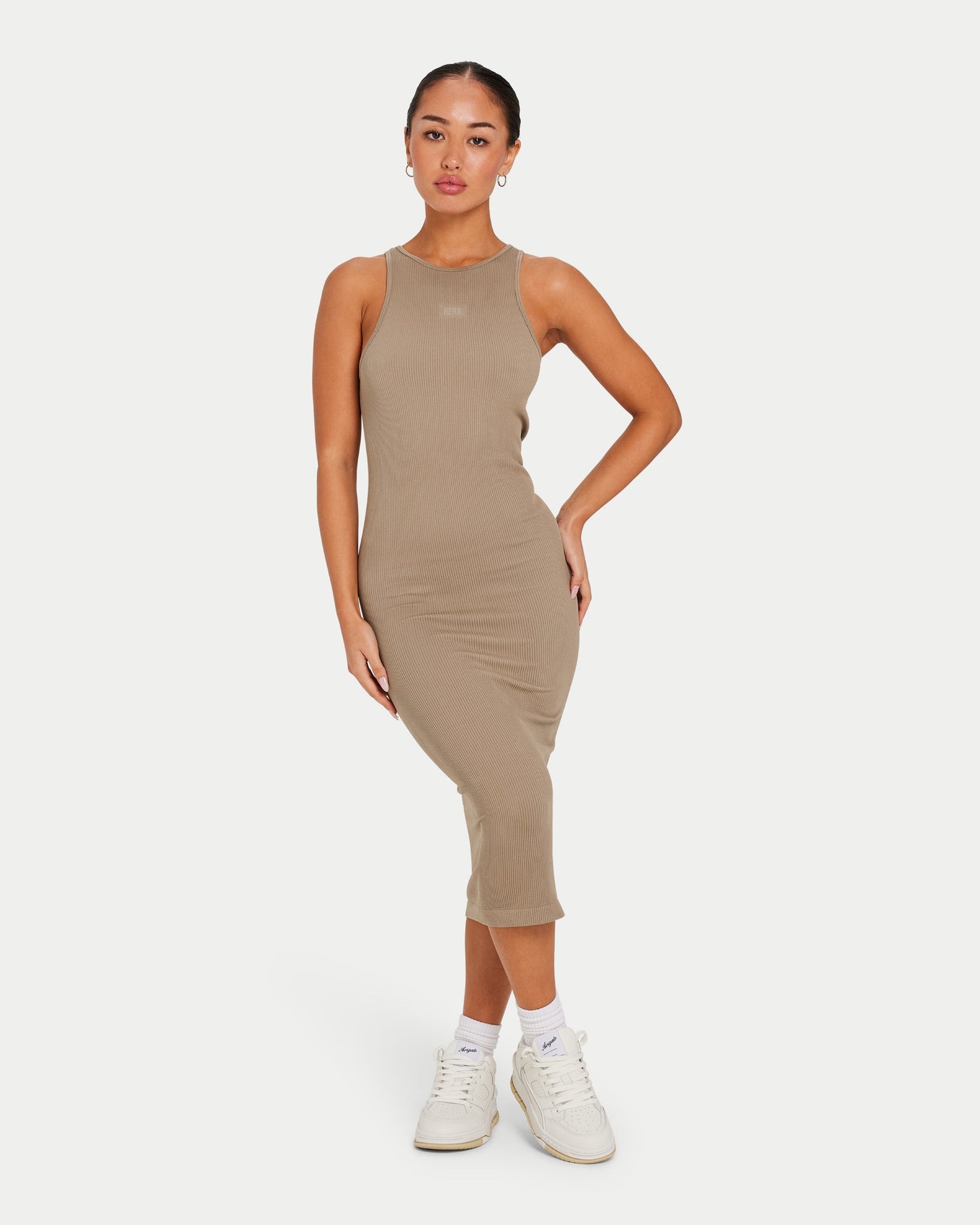 Womens Ribbed Base Racer Midi Dress