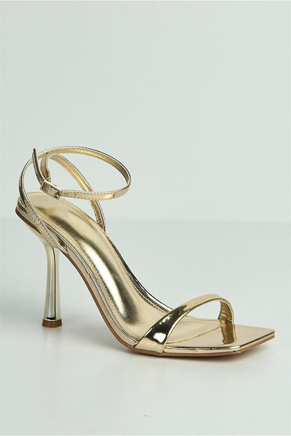 Zaliyah Thin Strap Band Anklestrap Heeled Sandals in Gold