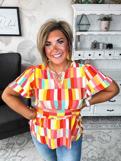 I Will Stay True Blouse - Red, Coral & Yellow