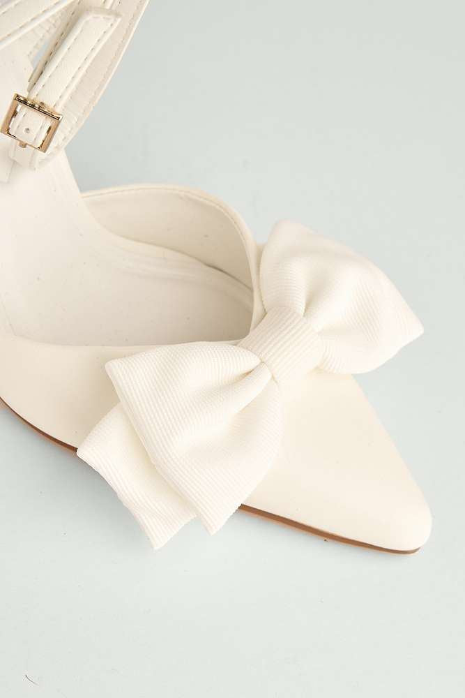 Alua Bow Detail Anklestrap Court Shoes in White