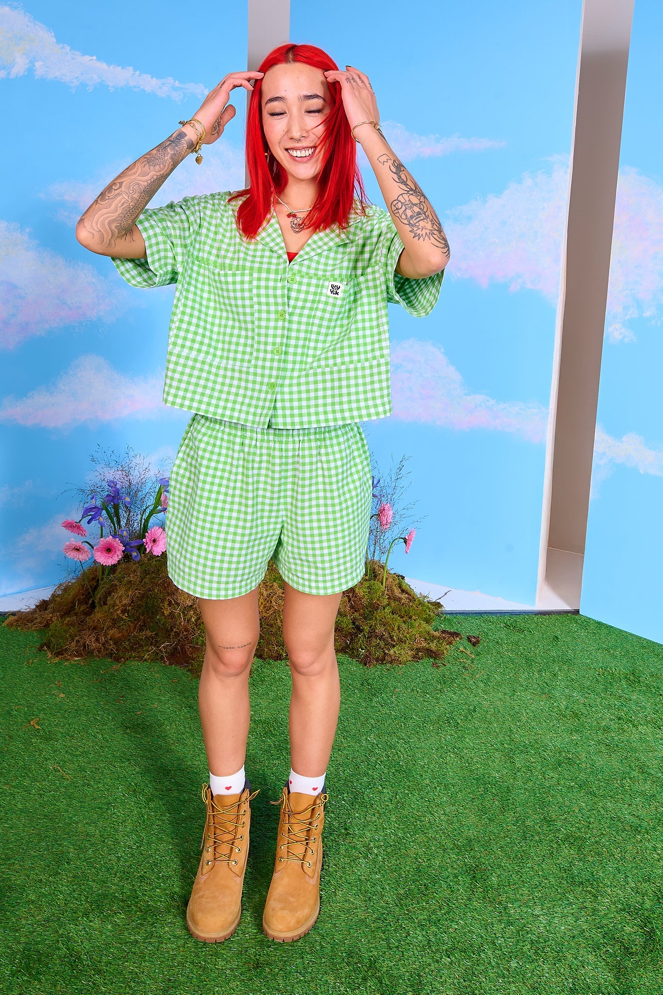 Jessie - Cotton Shorts in Green Bonitto Gingham