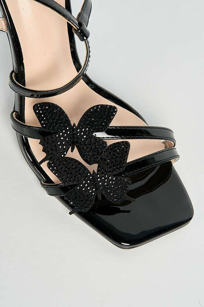 Demelza Flower Detail Diamante Embellished Heels in Black