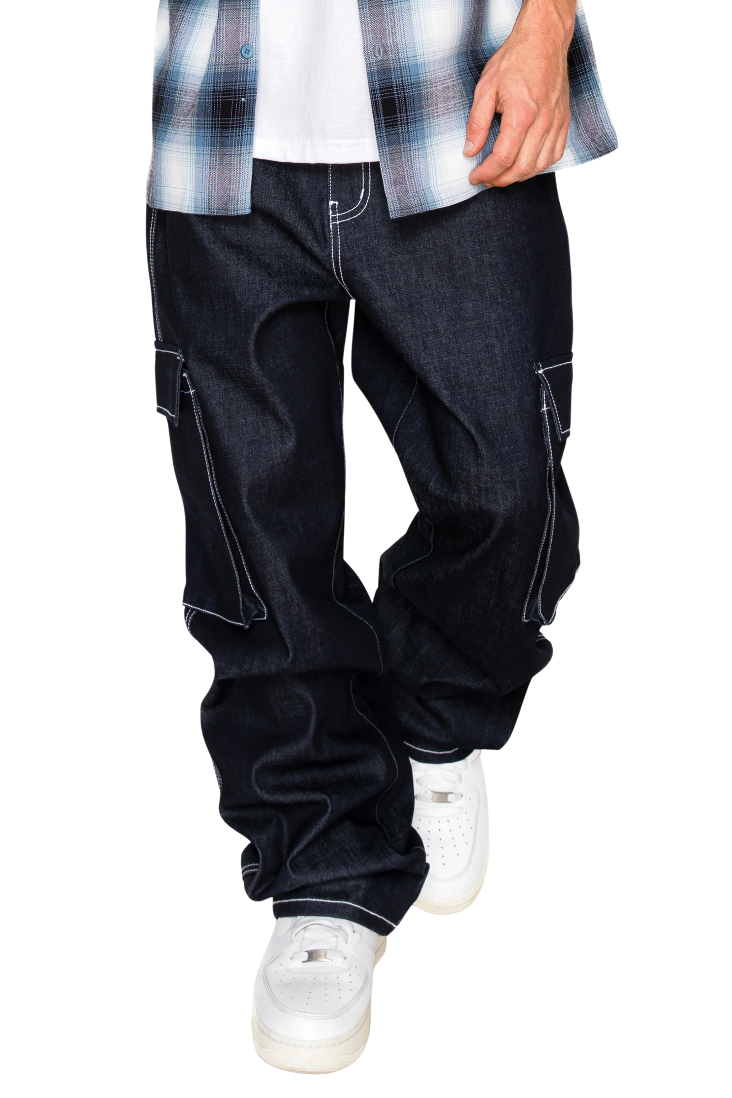Baggy Fit Raw Denim Cargo Jeans