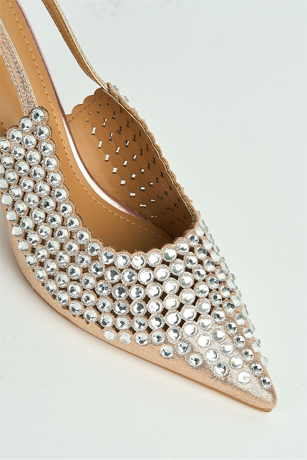 Seriea Mirror Encrusted Slingback Court Shoes in Rose Gold