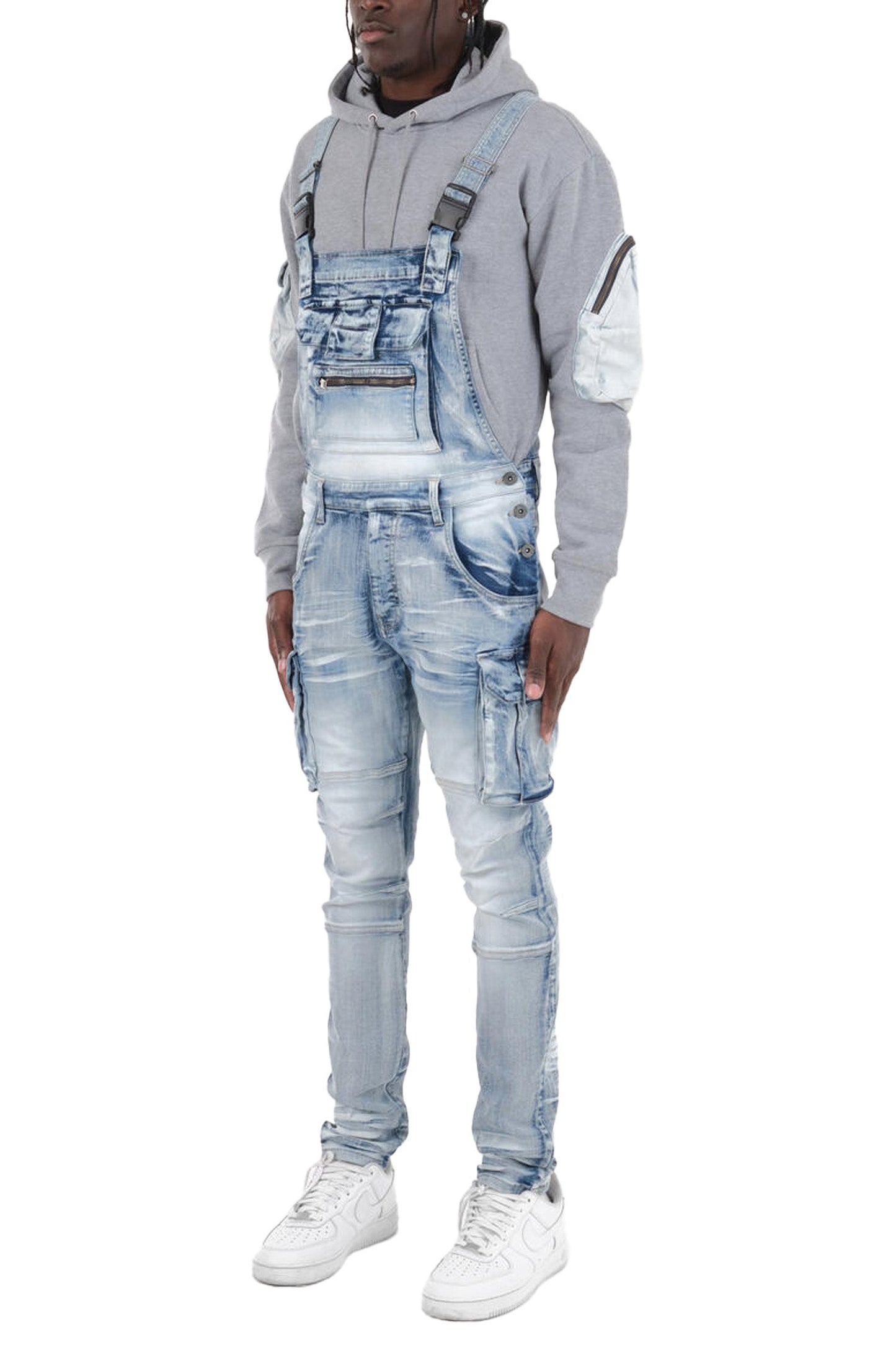 Men's Side Button Opening Cargo Pockets Overalls