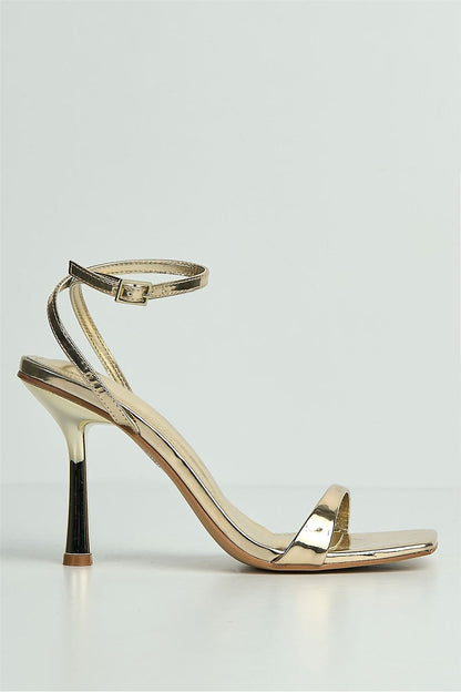 Zaliyah Thin Strap Band Anklestrap Heeled Sandals in Gold